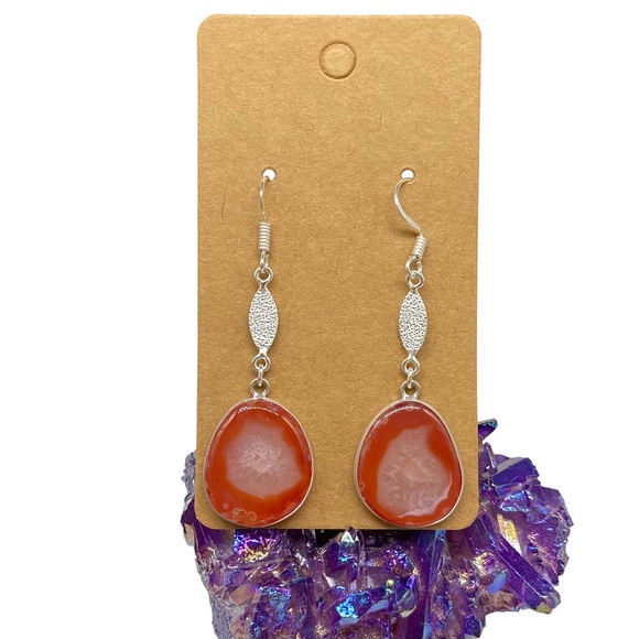Jewelry Orange Agate Earrings Natural Genuine Stone 925 Sterling